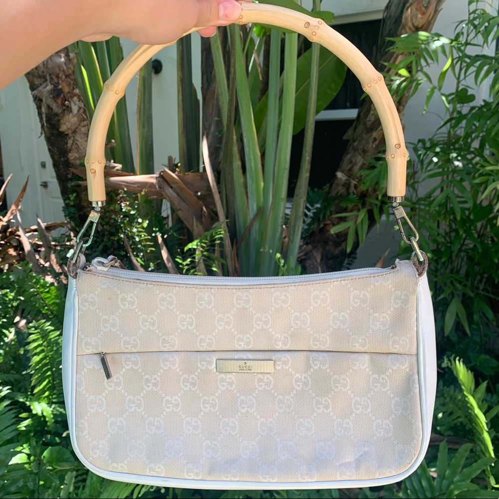 Gucci vintage GG beige canvas bamboo handle bag - Picture 1 of 13